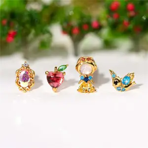 SP Hot Selling Fairy Tale Collection Cute Studs Jewelry 18K Gold Plated Zircon Stud Earrings Kids