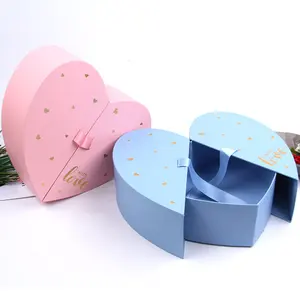 Valentine's Day Bow Double Doors Open Flower Gift Heart Shaped Flower Gift Package Box