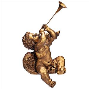 Vendita calda resina oro cimitero angelo statua decorazione esterna con tromba - Product Image 1
