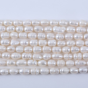 Promotion de perles d'eau douce blanches en forme de riz filetées de 8-9 mm, naturelles, pour collier et bracelet DIY, vente en gros de Zhuji - Product Image 1