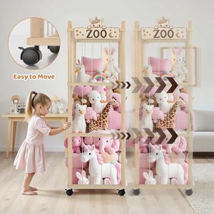 <span class=keywords><strong>Tour</strong></span> de <span class=keywords><strong>rangement</strong></span> pour animaux en peluche en bois de pin sur le thème du zoo, 56 pouces, avec <span class=keywords><strong>roulettes</strong></span>, support, bande élastique, fond en maille, organisateur de jouets pour la chambre - Product Image 6