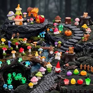 3D Miniatur Feengarten Harz-Gartenzwerg Pilzhaus Waldgeist Figuren Moos Landschaftsbrücke Bach Mikro-Szenerie DIY Bastelset - Product Image 2