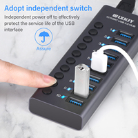 Pesanan Sampel Diterima Adaptor Aluminium USB 3.0 10-Port Kecepatan Super 5Gbps 60W USB Hub Digunakan untuk Transfer Data Pengisian Daya CE/ROHS