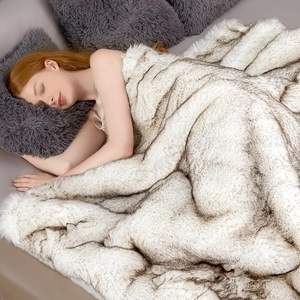 Sang Trọng Giả Lông Ném Chăn Dày Ấm Cúng Nặng <span class=keywords><strong>Fox</strong></span> Lông Ném Chăn Sang Trọng Mờ Thanh Lịch Mùa Đông Có Thể Đảo Ngược Mặc Chăn - Product Image 4