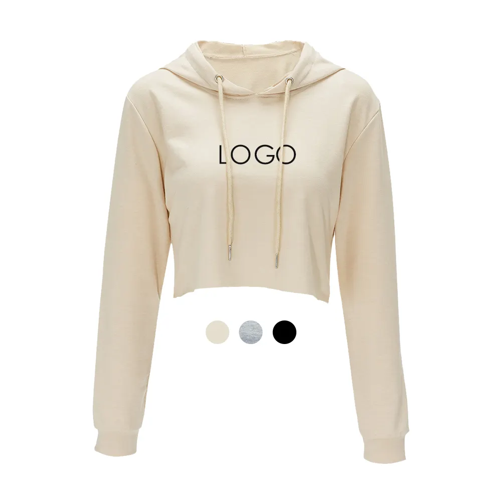 In-Stock Items Custom Logo Printing Cotton Short Hoodie Sweatshirts Women Crop Top Hoodie