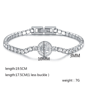 Pulsera de cadena empalmada con incrustaciones de circonita europea americana de 3 mm, de acero inoxidable, con árbol de la vida redondo de 10 mm para mujer - Product Image 5