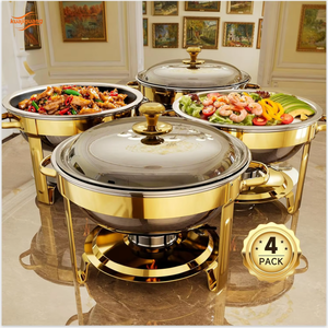 Plats chauffants pour buffet, lot de 4, 5QT, plats chauffants ronds en acier inoxydable pour les fêtes à domicile, les réunions de Noël, la restauration - Product Image 1