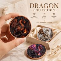Pièce décorative en cuivre pur 999 de 1 oz, motif Dragon Gardien, Art Métallique 3D en Relief, Finition anti-UV, Symbole de Force