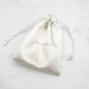 Custom LOGO Luxury White Satin Drawstring Bag Jewelry <b>Watch</b> Gift Eyelashes Packaging Collection Dust Pouch Bag with Rope - Product Image 4