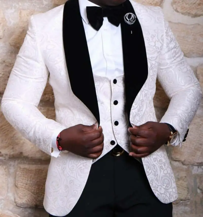 (Jacket + Pants + Tie + Vest) new Style Xaile Lapela Do Noivo Smoking Padrinhos Vermelho/Branco/Preto Dos Homens Ternos de Casamento Melhor Homem Blazer