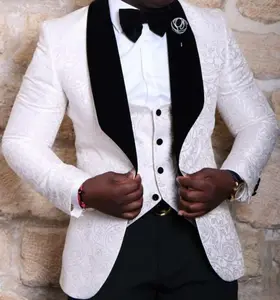 (Jacket+Pants+Tie+Vest) New Style Groomsmen Shawl Lapel Groom Tuxedos Red/White/Black Men Suits Wedding Best Man Blazer