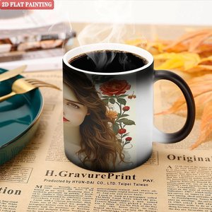 Taza de Cerámica Blanca para Sublimación, 11 oz, Color Negro Escarchado, Taza de Café que Cambia de Color, Diseño de Pintura Plana 2D - Product Image 5