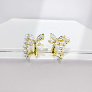 custom plata 925 sterling <b>silver</b> Butterfly pearl <b>stud</b> <b>earring</b> 14k gold plated wedding bridal western elegant <b>earrings</b> for women - Product Image 1