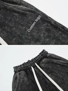 Shorts pour hommes personnalisés en usine, shorts gris en laine française lavés en pur coton