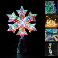 LED-Beleuchteter Holographischer Schillernder Schneeflocken-Christbaumspitzen-Dekor 30 RGB Warmweiße LEDs USB-Betrieben IP20-Zertifiziert Feiertagsdekoration