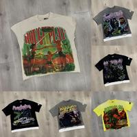 T-shirt Homme Manches Courtes Streetwear Vintage Américain Heavyweight Hot Drilling Rhinestone 1.1 RoughPlay Madness