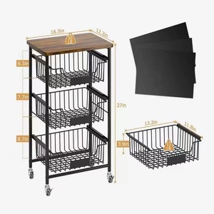 Kitchen Storage <b>Cart</b> 4 Layers Black Removable Baskets With Wheels For Organization And Portable Use - Product Image 3