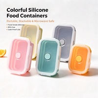 Boîte de conservation alimentaire pliable en silicone, boîte à lunch pliable avec couvercle hermétique, récipient de préparation des repas en silicone compatible micro-ondes