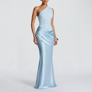 <span class=keywords><strong>Robe</strong></span> longue plissée <span class=keywords><strong>chic</strong></span> asymétrique pour femme, sexy et élégante, en satin, pour <span class=keywords><strong>soirée</strong></span>, anniversaire ou fête, vente en gros - Product Image 1