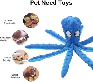 थोक कस्टम ऑक्टोपस आकार कुत्ते स्क्वीकी खिलौने इंटरैक्टिव कोई स्टफिंग नहीं भरा कुत्ता बिल्ली खिलौना