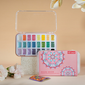 Ensemble de peinture <span class=keywords><strong>aquarelle</strong></span> solide nacré fait à la main <span class=keywords><strong>Aquarelle</strong></span> fournitures d'art <span class=keywords><strong>en</strong></span> gros nouveau pour l'arrivée d'art 24 couleurs Mandala <span class=keywords><strong>dessin</strong></span> - Product Image 2