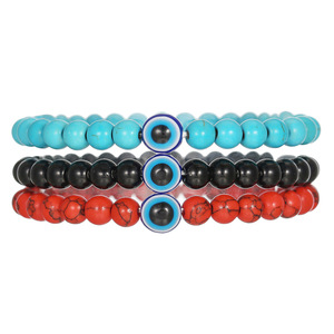 Turquoise Evil Eye <b>Beaded</b> <b>Bracelet</b> Set 3 Pack For <b>Men</b> Gift Jewelry - Product Image 5