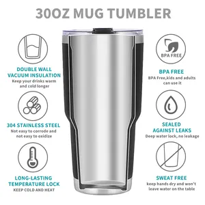 Vaso de viaje de doble pared de acero inoxidable 304 con recubrimiento en polvo de 30oz con logotipo personalizado, taza con accesorios personalizados