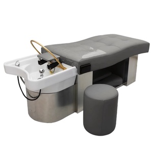 Table de massage thaïlandaise Kisen en acier inoxydable avec base épaissie, matelas, lavabo en céramique, lit de shampoing et mobilier de spa pour la tête - Product Image 1