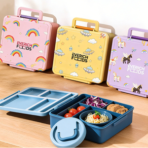 Everich Customized Color Logo Pattern School <strong>Lunch</strong> Bento <strong>Box</strong> 1800ml Kid Plastic Bento <strong>Box</strong> <strong>with</strong> 300ml Soup Bowl Fork Spoon - Product Image 1