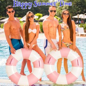 Flotador Inflable de PVC con Rayas Rosas y Blancas para Niños, Diámetro 40 cm - Product Image 5