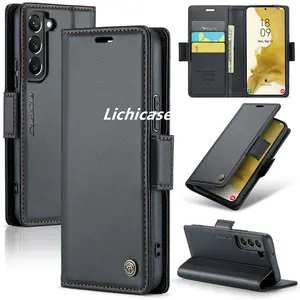 Lichicase Business Style Card Slots Holder PU Leather Wallet Cover For Samsung S22 Plus Soft TPU Phone Case