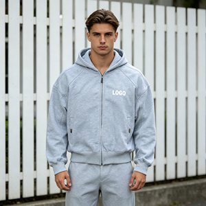 Sweat à capuche zippé pour homme, effet déchiré et vieilli, impression en relief délavée à l'acide, en molleton bouclette 550G 100% coton, service OEM - Product Image 1