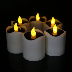 Yeni tasarım Led dekoratif mumlar IP44 Amber sarı titrek işık bahçe fener için şarj edilebilir pil enerjili güneş Tealight