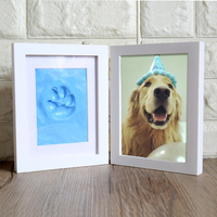 Cadre photo carré en bois massif avec peinture de surface, tampon encreur personnalisé avec empreinte de patte d'animal de compagnie pour chats et chiens