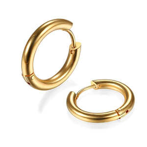 ต่างหูพู่เหล็กไทเทเนียมสไตล์มินิมอลสไตล์เกาหลี ต่างหูแบบติดหู ต่างหูวงกลมโค้งแคบ หรูหราเบาๆ ชุบทอง 18k - Product Image 3