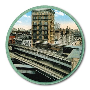 TD mercato a bordo campo Chatham quadrato doppio ponte NYC cartolina circolare decorazione in legno appeso da parete
