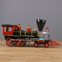Modèle de machine à vapeur vintage 1829 en fer vieilli avec wagon-tender, objet de collection décoratif pour étagères et vitrines