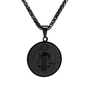 Rétro Saint Benoît En Acier Inoxydable Gravé Disque Pendentif <span class=keywords><strong>Collier</strong></span> Médaille Catholique Bijoux Religieux <span class=keywords><strong>Collier</strong></span> <span class=keywords><strong>Argent</strong></span> Or Noir - Product Image 5