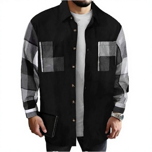 Custom Logo Men's Long Sleeve Smart Casual <b>Shirts</b> Summer Woven Spliced Plaid Design Pockets Breathable 100% Polyester ODM New - Product Image 3