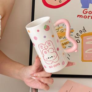 Mug en céramique mignon avec poignée, motif dessin animé, pois, lapin, chat rayé, pour café, petit-déjeuner, cadeau - Product Image 5