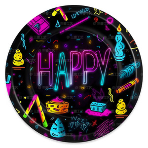 Vajilla Temática Brillante para Fiestas, Platos de Papel con Luz de Neón para Cumpleaños Infantiles, Juego de Vajilla de Papel con Tema de Neón - Product Image 6