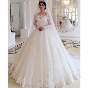 Traditional Vintage Lace Fabric Ball Gown Bridal Wedding Dress