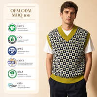 Gilet pull homme personnalisé anti-rides respirant avec logo brodé géométrique, style Old Money automne, col en V, style preppy
