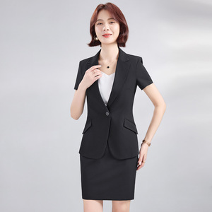 Women's Short Sleeve Business Suit Set Gray <b>Wool</b> Blend Anti-Wrinkle Office Lady Workwear Formal Attire Interview Uniform - Product Image 3