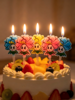 Bougies d'anniversaire en gros motif Fée des fleurs de dessin animé avec tiges transparentes, lot de 5 bougies décoratives mignonnes pour gâteaux d'enfants pour célébrations