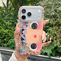 Casing HP Rainbow Gradient Flower Girls untuk iPhone 17 16 15 14 Pro Max Glitter Bow bling IMD Gilded Smile face back Cover lucky