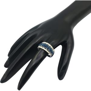 Jewelspaark <b>Diamond</b> <b>Ring</b> 1.17 Cttw Round Cut White And Blue Enhanced Natural Stones 925 Sterling Silver Engagement Jewelry - Product Image 5