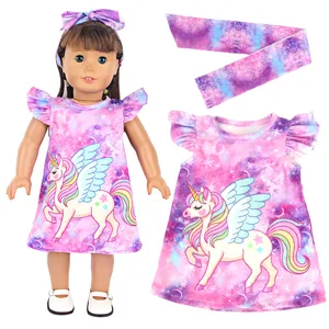 Новое поступление 18-дюймовые американские куклы пижамы милый мультфильм Единорог ночная рубашка с повязкой для кукол