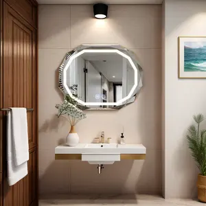 مرآة حمام تزيين حمام بيضاوية الشكل ضد الضباب IP44، مرآة حمام بإضاءة خلفية ليد مع حساس باللمس