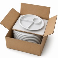 Assiette ronde en mélamine à 4 compartiments, plateau de service sectionnel imprimé de fleurs sauvages roses, assiette à dîner incassable sans BPA